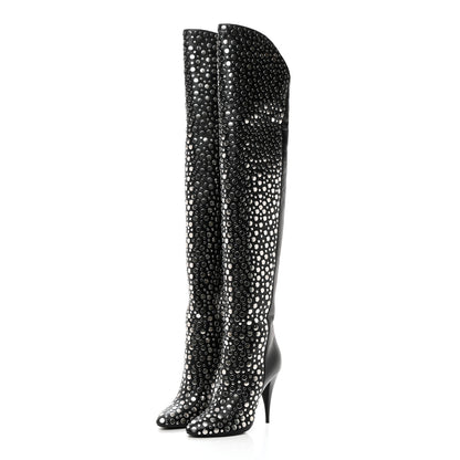 Saint Laurent Vertigo Stella Calfskin Nikel Palladio Kiki 110 Studded Over The Knee Boots 37.5 Black 3 of 8