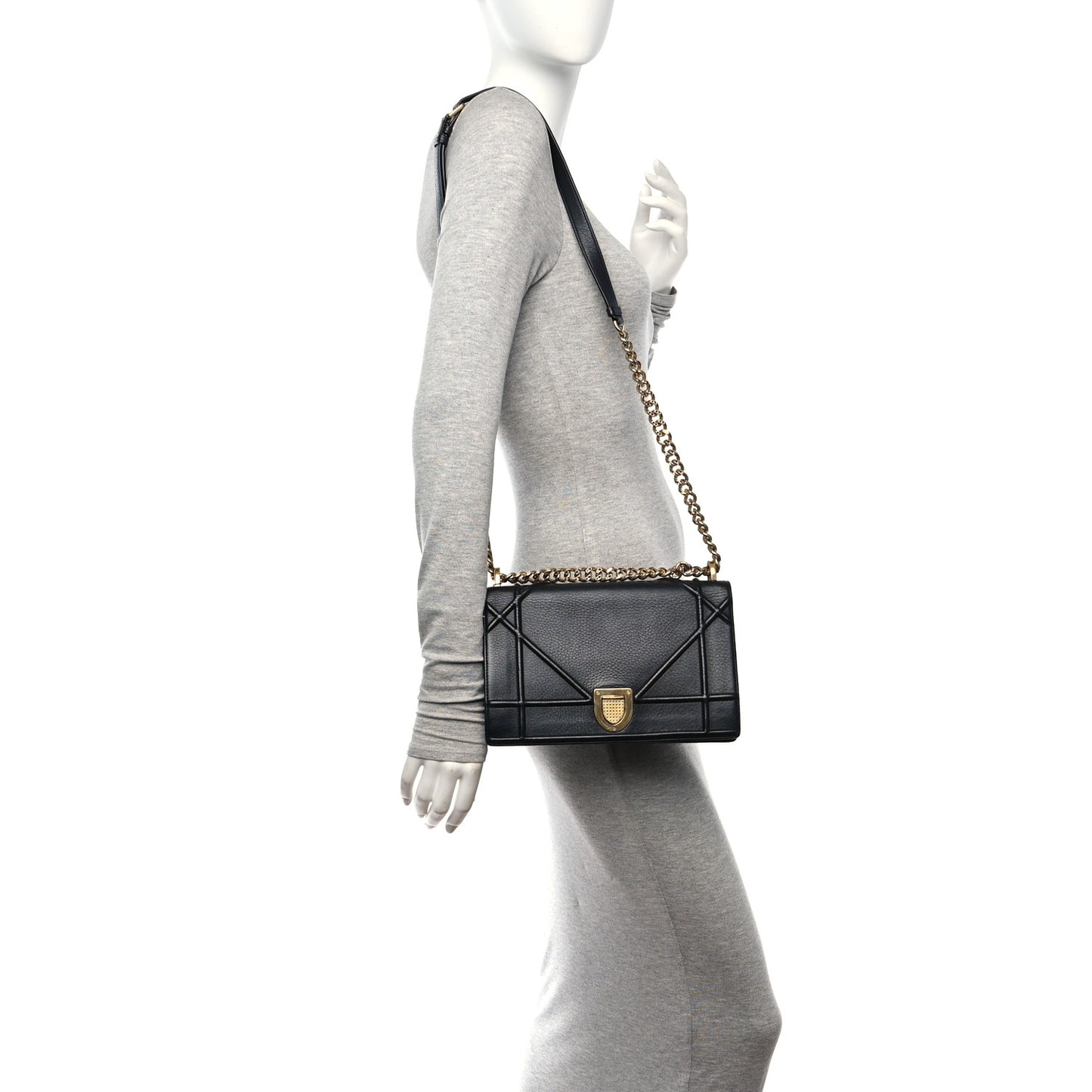 Grained Calfskin Medium Diorama Flap Bag Black