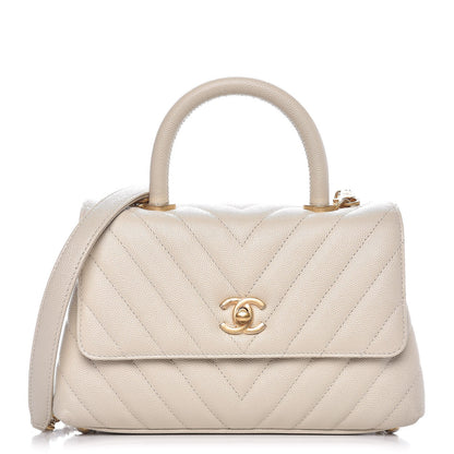 Chanel Caviar Chevron Quilted Mini Coco Handle Flap Light Beige 1 of 7