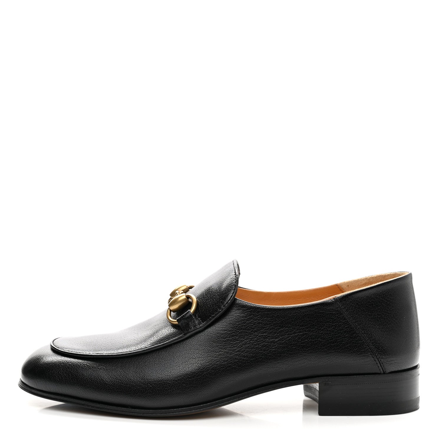 Gucci Goatskin Womens Horsebit Mid-Heel Loafers 37.5 Black 1 of 9