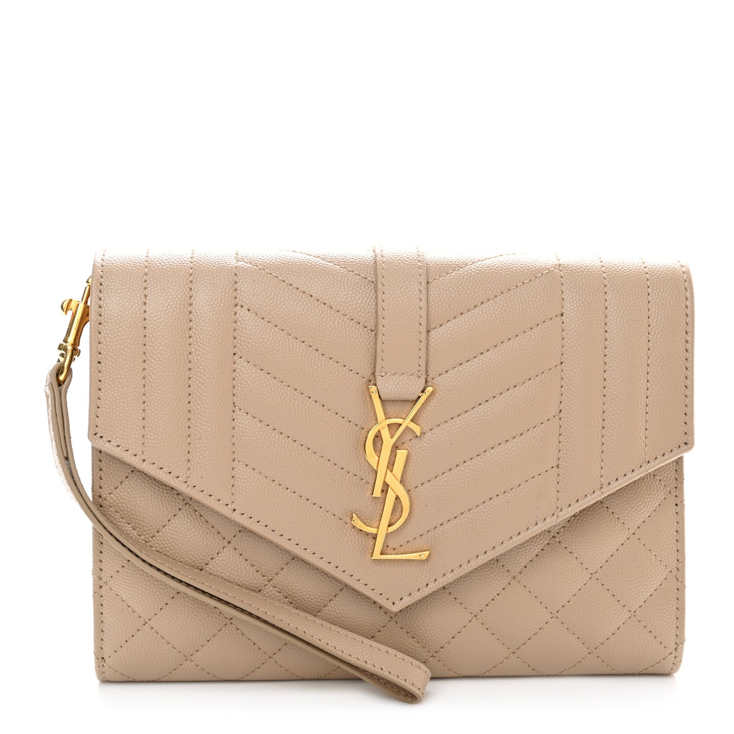Grain De Poudre Textured Mixed Matelasse Triquilt Monogram Clutch Dark Beige