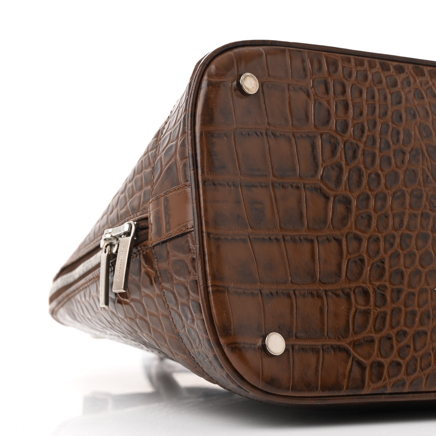 Burberry Crocodile Embossed Calfskin Large Bowler Bag Brown 9 of 11