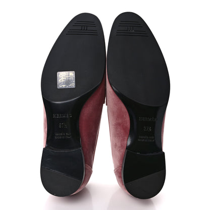 Hermes Velvet Womens Paris Loafers 37.5 Bois de Rose 5 of 9