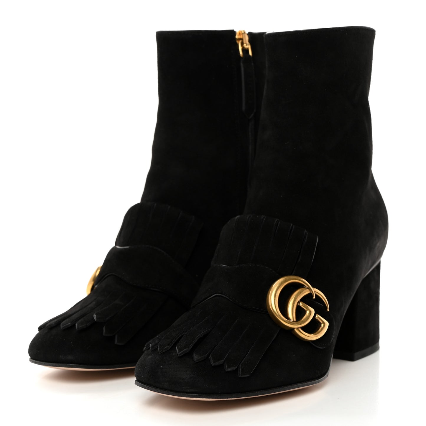 Kid Scamosciato GG Marmont Fringe 75mm Ankle Boots 35 Black