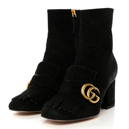 Gucci Kid Scamosciato GG Marmont Fringe 75mm Ankle Boots 35 Black 3 of 9