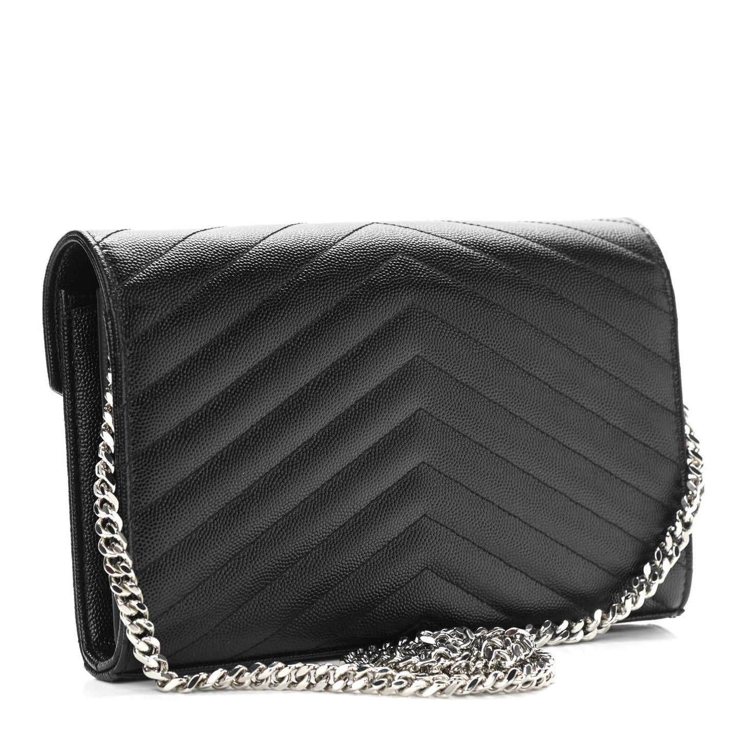 Grain De Poudre Matelasse Chevron Monogram Chain Wallet Black