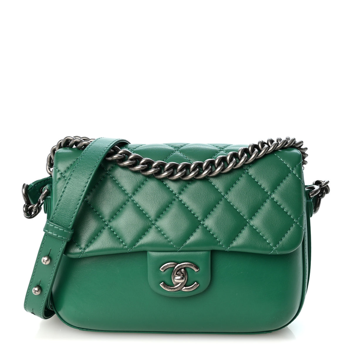 Calfskin Quilted Medium Rock My Shoulder Flap Green