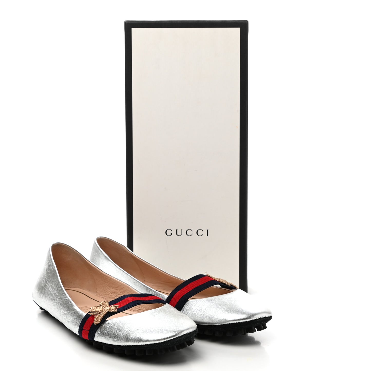 Metallic Nappa Web Bayadere Ballerina Flats 39 Argento