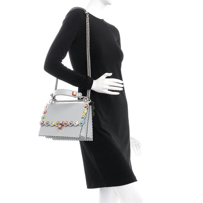 Fendi Vitello Liberty Scalloped Spike Studded Kan I Shoulder Bag Grigio Perla Multicolor 2 of 9