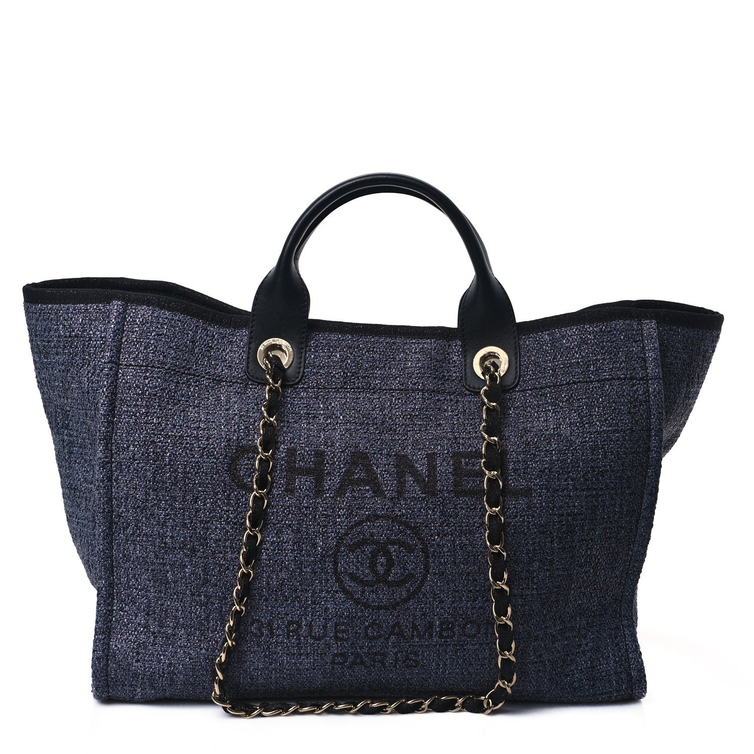 Chanel Woven Straw Raffia Medium Deauville Tote Navy 1 of 10