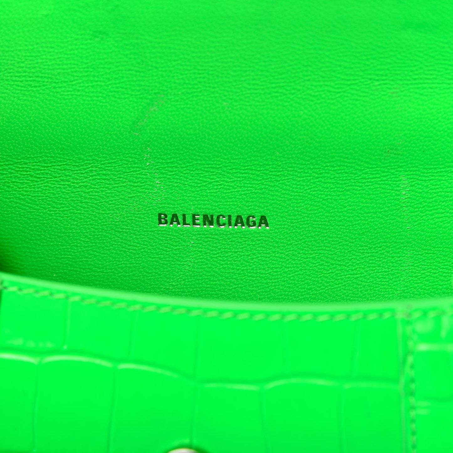 Shiny Calfskin Crocodile Embossed Hourglass Top Handle Bag XS Fluo Green