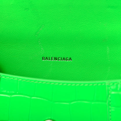 Balenciaga Shiny Calfskin Crocodile Embossed Hourglass Top Handle Bag XS Fluo Green 8 of 11