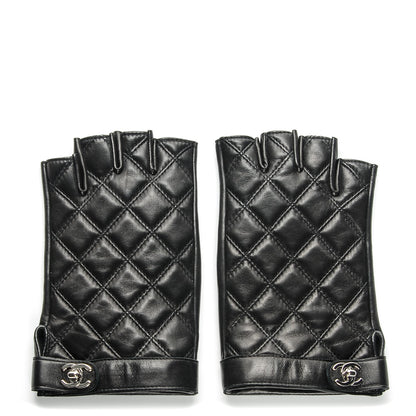 Chanel Lambskin Quilted Fingerless CC Turn Lock Gloves 8 Black 1 of 4