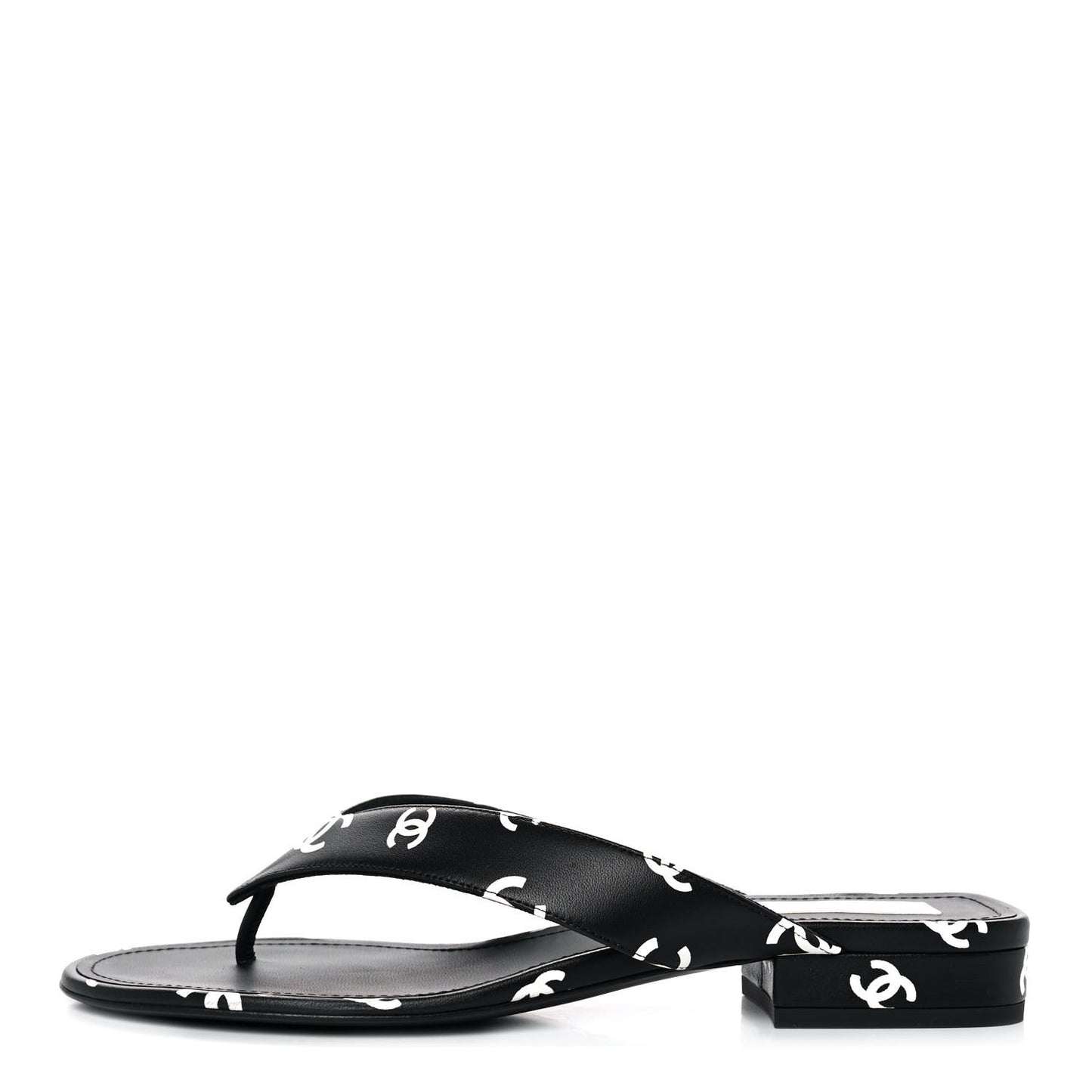 Lambskin Printed CC Thong Sandals 39 Black White