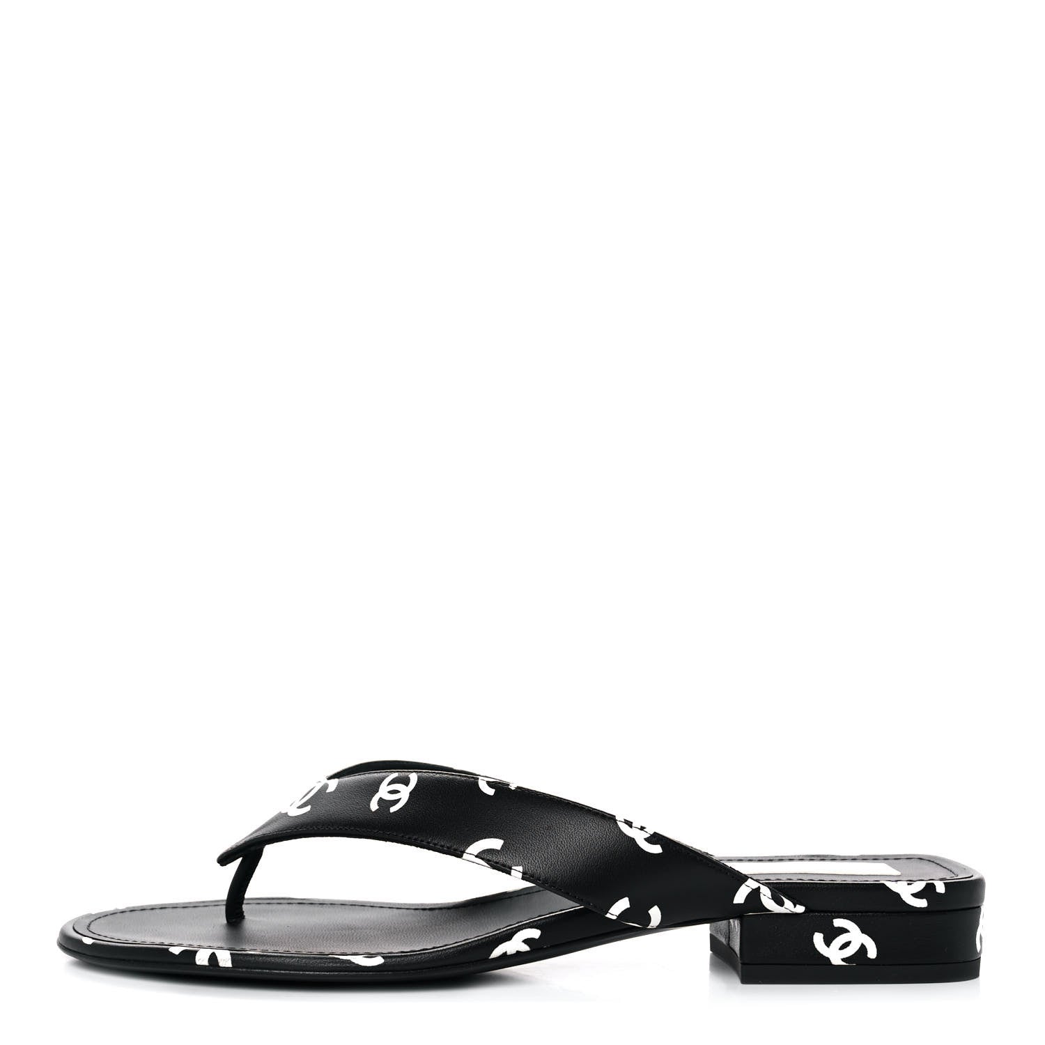 Chanel Lambskin Printed CC Thong Sandals 39 Black White 1 of 9