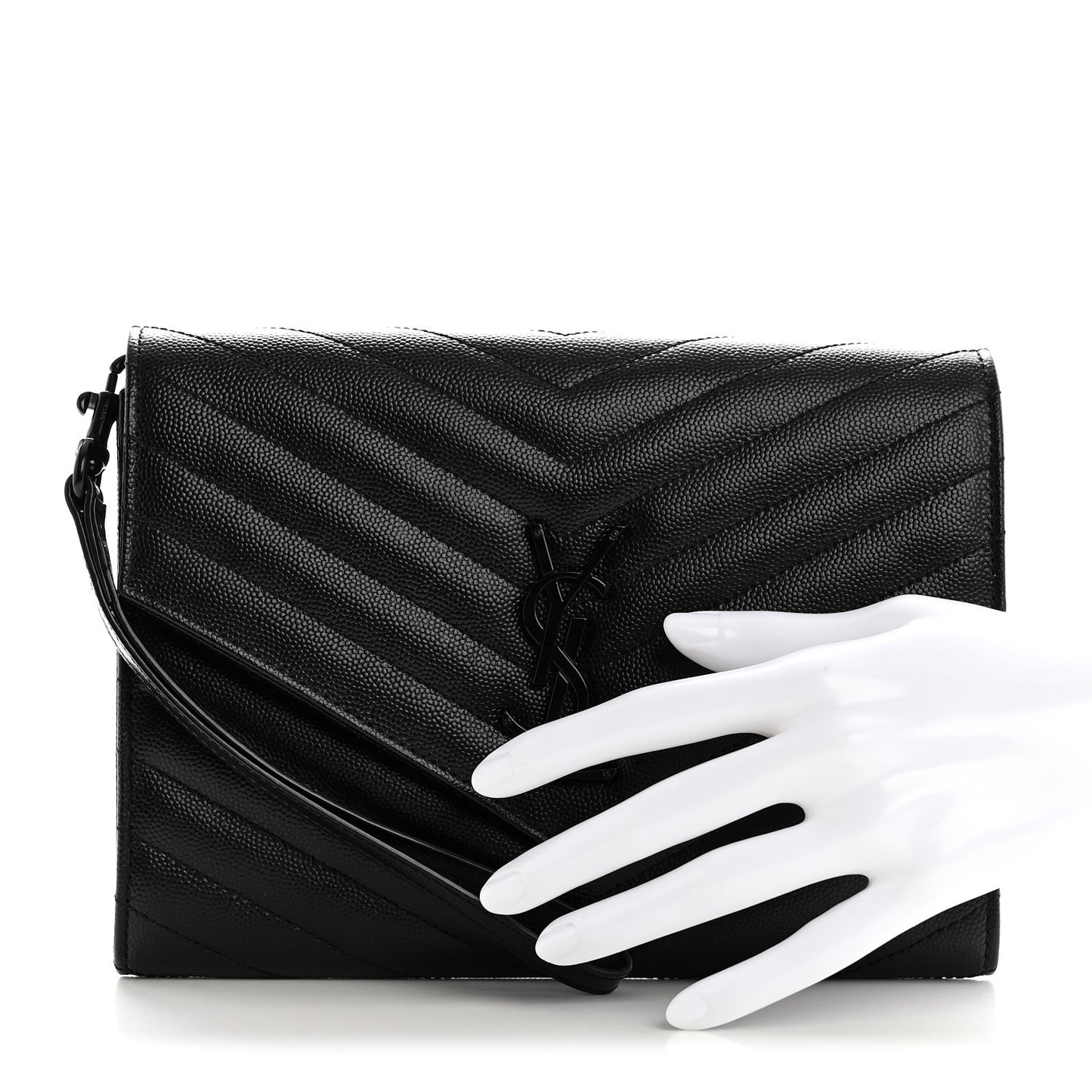 Grain De Poudre Matelasse Chevron Monogram Monochrome Envelope Clutch Black