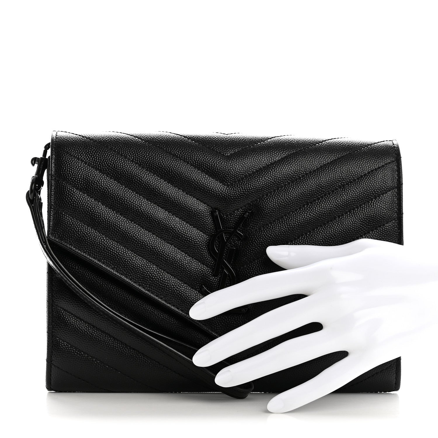 Saint Laurent Grain De Poudre Matelasse Chevron Monogram Monochrome Envelope Clutch Black 2 of 7