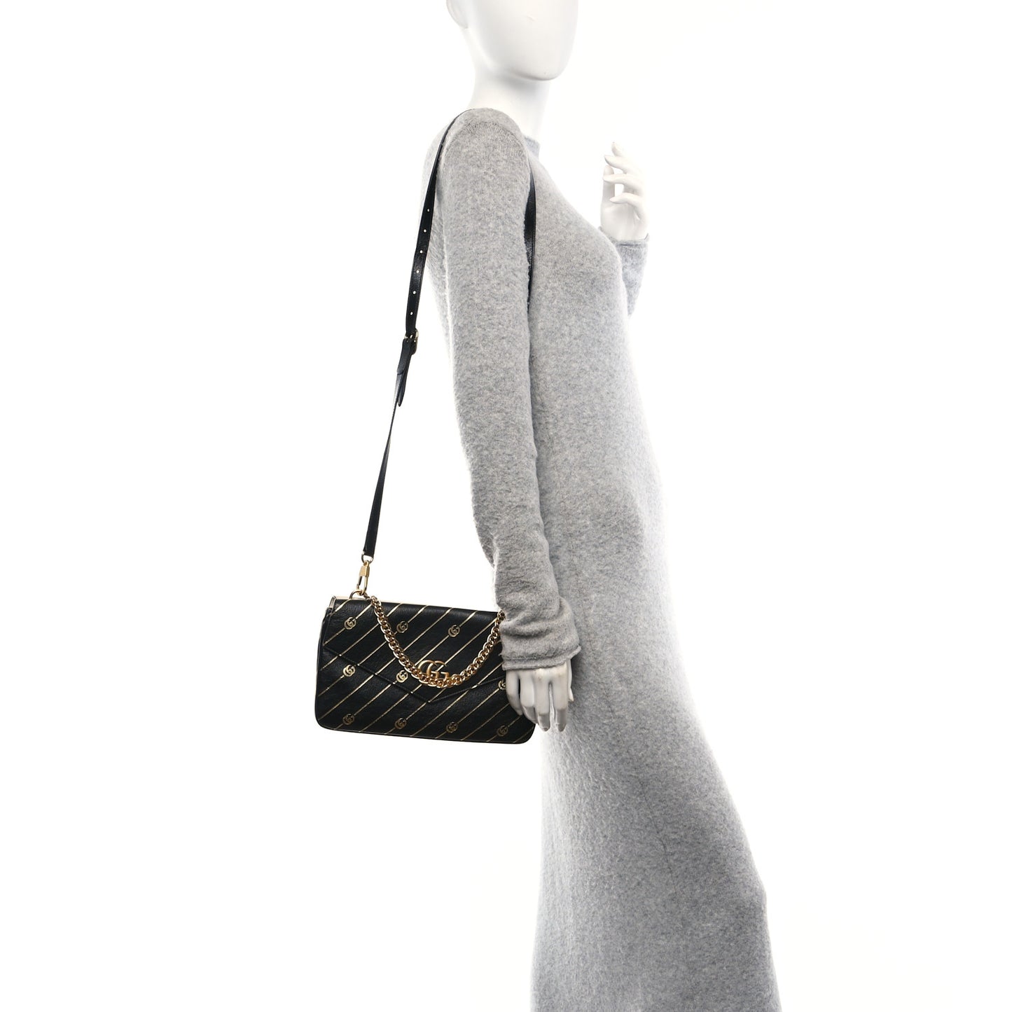 Calfskin Diagonal GG Medium Thiara Double Envelope Shoulder Bag Black White