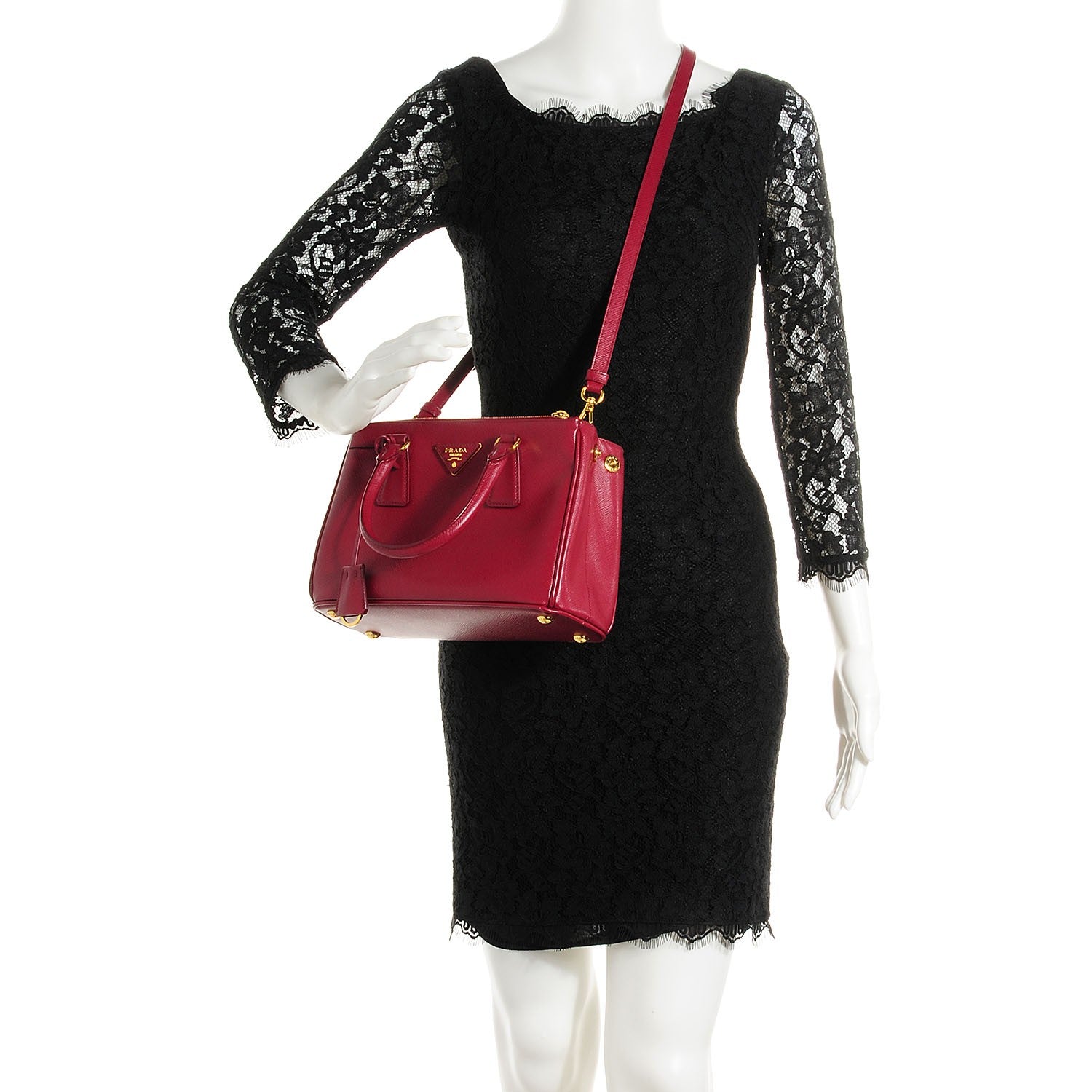 Prada Saffiano Lux Mini Double Zip Tote Cherry 2 of 13