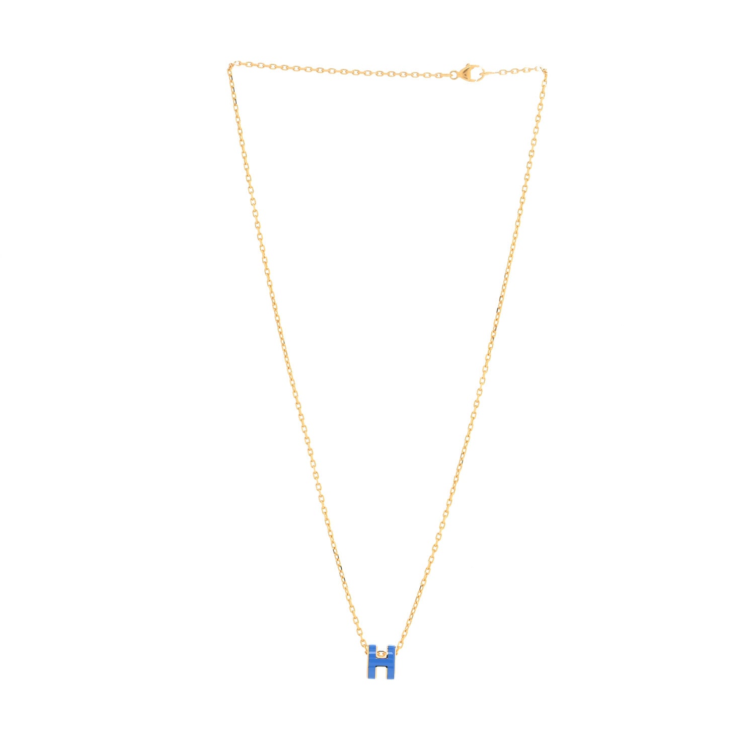 Hermes Lacquered Gold Mini Pop H Pendant Necklace Bleu Transat 2 of 3