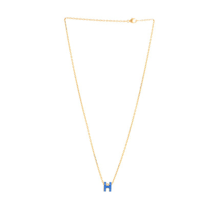Hermes Lacquered Gold Mini Pop H Pendant Necklace Bleu Transat 2 of 3