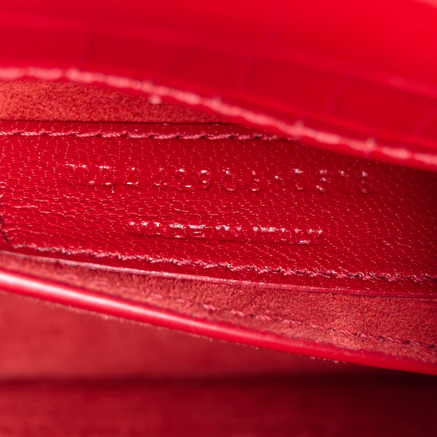 Calfskin Crocodile Embossed Medium Monogram Sunset Rouge Eros