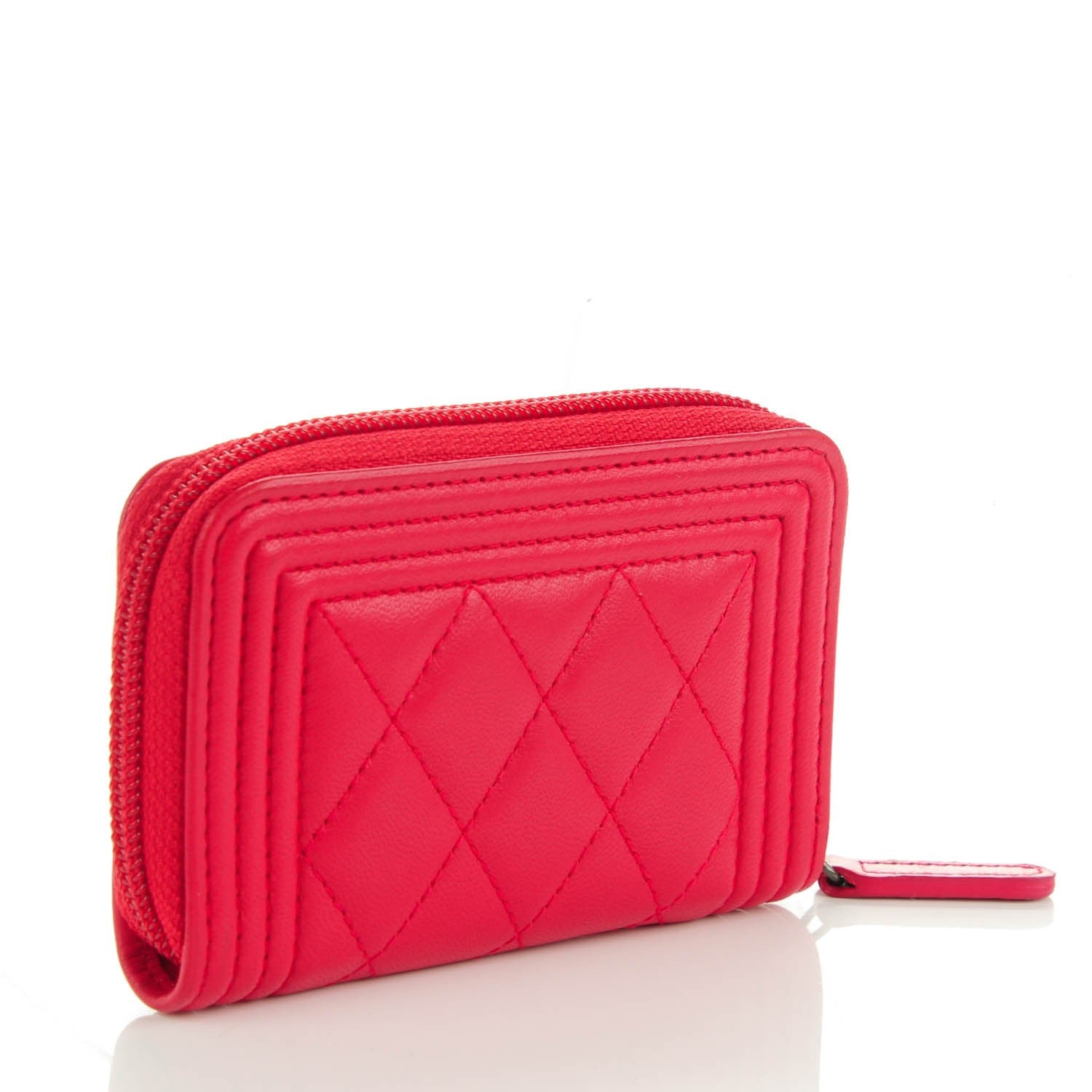 Chanel Lambskin Quilted Boy Zip Around Coin Purse Wallet Dark Pink 3 of 7