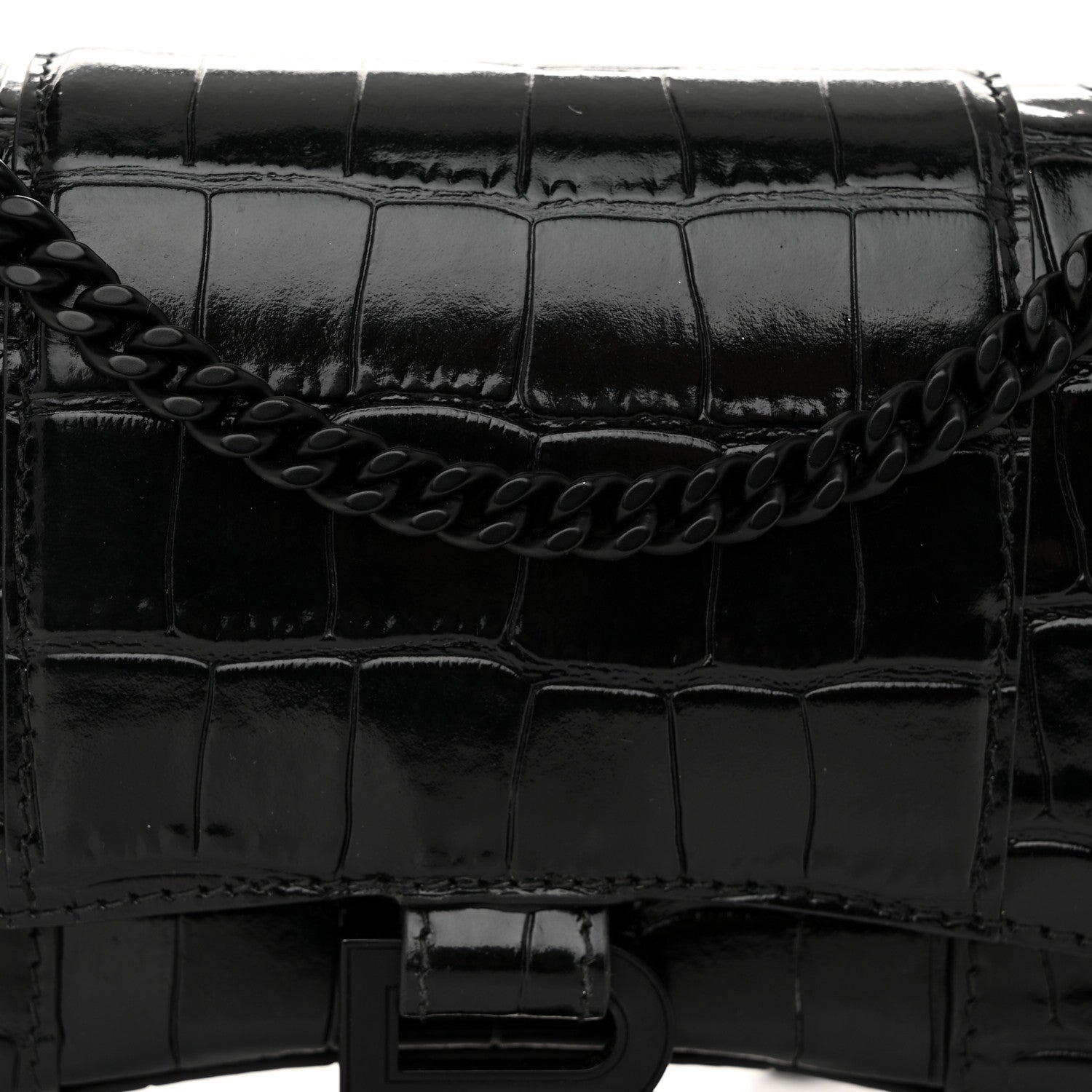 Balenciaga Shiny Calfskin Monochrome Crocodile Embossed Hourglass Chain Bag Black 7 of 9