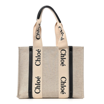 Chloe Cotton Calfskin Medium Woody Ribbon Tote White Blue 1 of 5