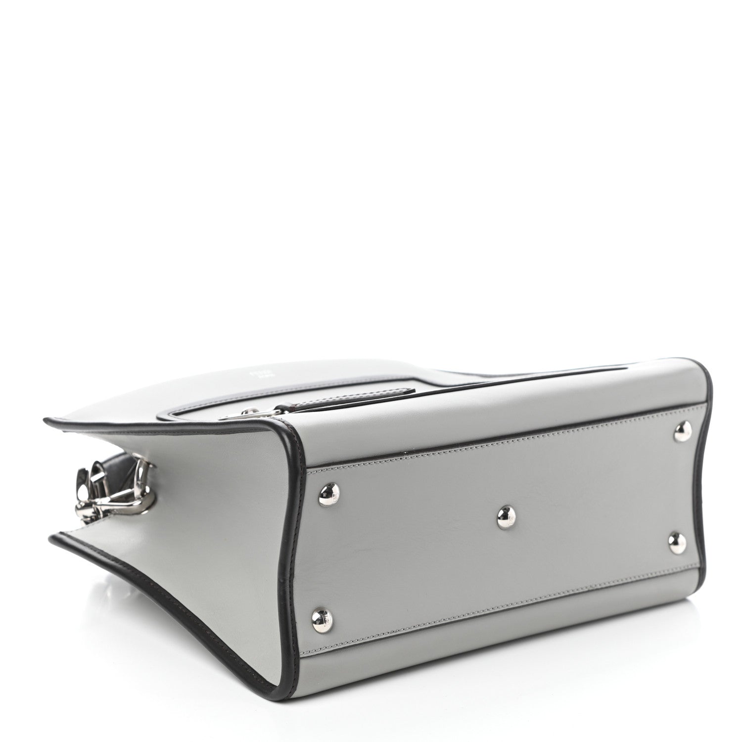 Fendi Vitello Century Opaco F is Fendi Bi-Color Small Runaway Satchel Ghiaccio Ebano 4 of 9