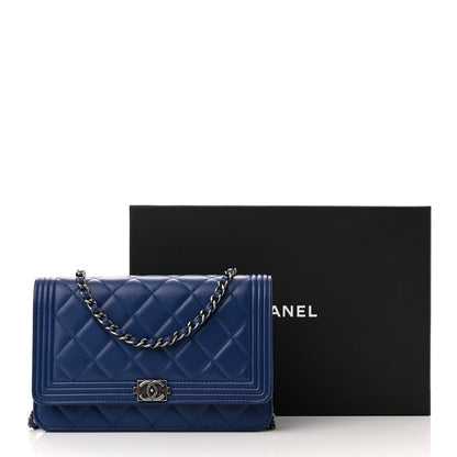 Chanel Lambskin Quilted Boy Wallet On Chain WOC Blue 12 of 12