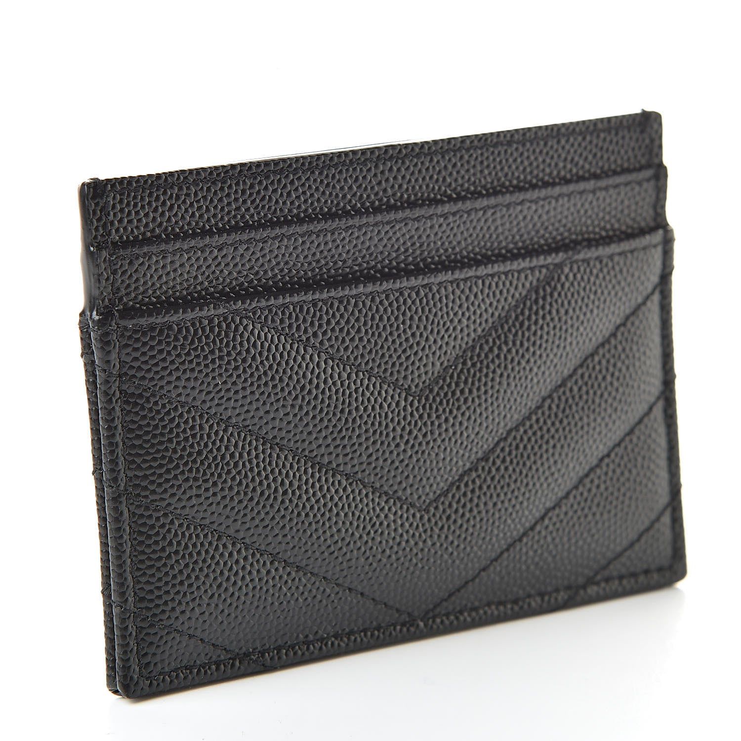 Saint Laurent Grain De Poudre Matelasse Chevron Monogram Credit Card Case Black 3 of 8