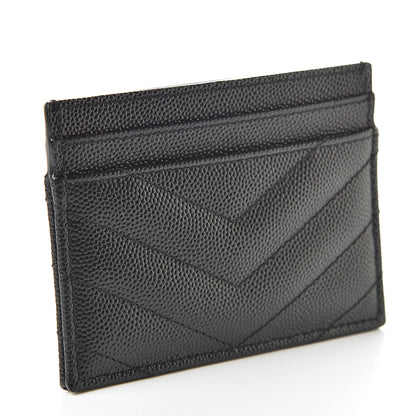 Saint Laurent Grain De Poudre Matelasse Chevron Monogram Credit Card Case Black 3 of 8