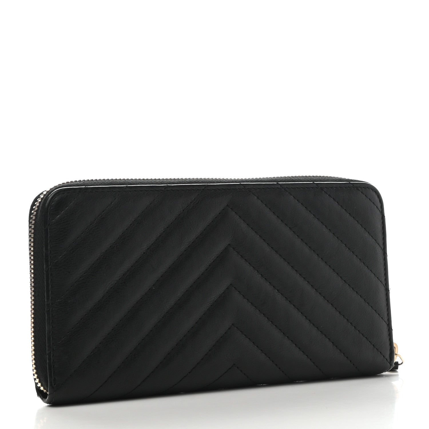 Chanel Calfskin Chevron Quilted Zip Around Wallet Black 3 of 10