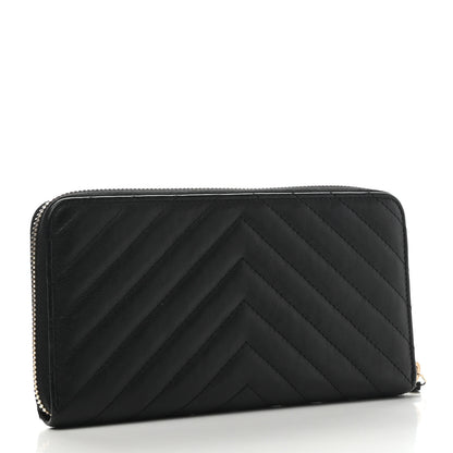 Chanel Calfskin Chevron Quilted Zip Around Wallet Black 3 of 10
