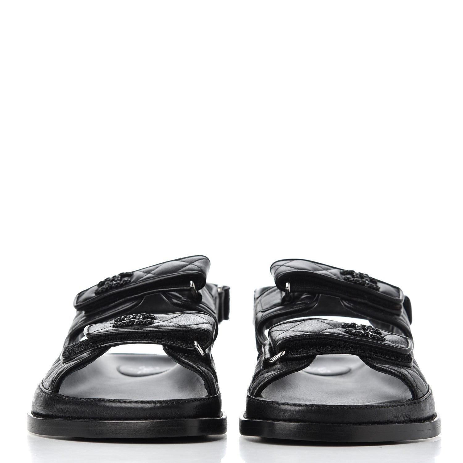 Chanel Lambskin Velcro Dad Sandals 38.5 Black 2 of 16