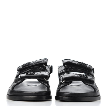 Chanel Lambskin Velcro Dad Sandals 38.5 Black 2 of 16
