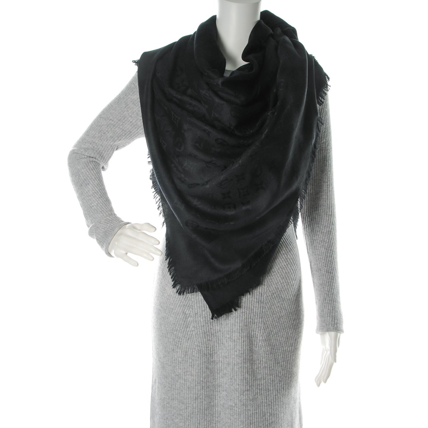 Silk Wool Monogram Shawl Black