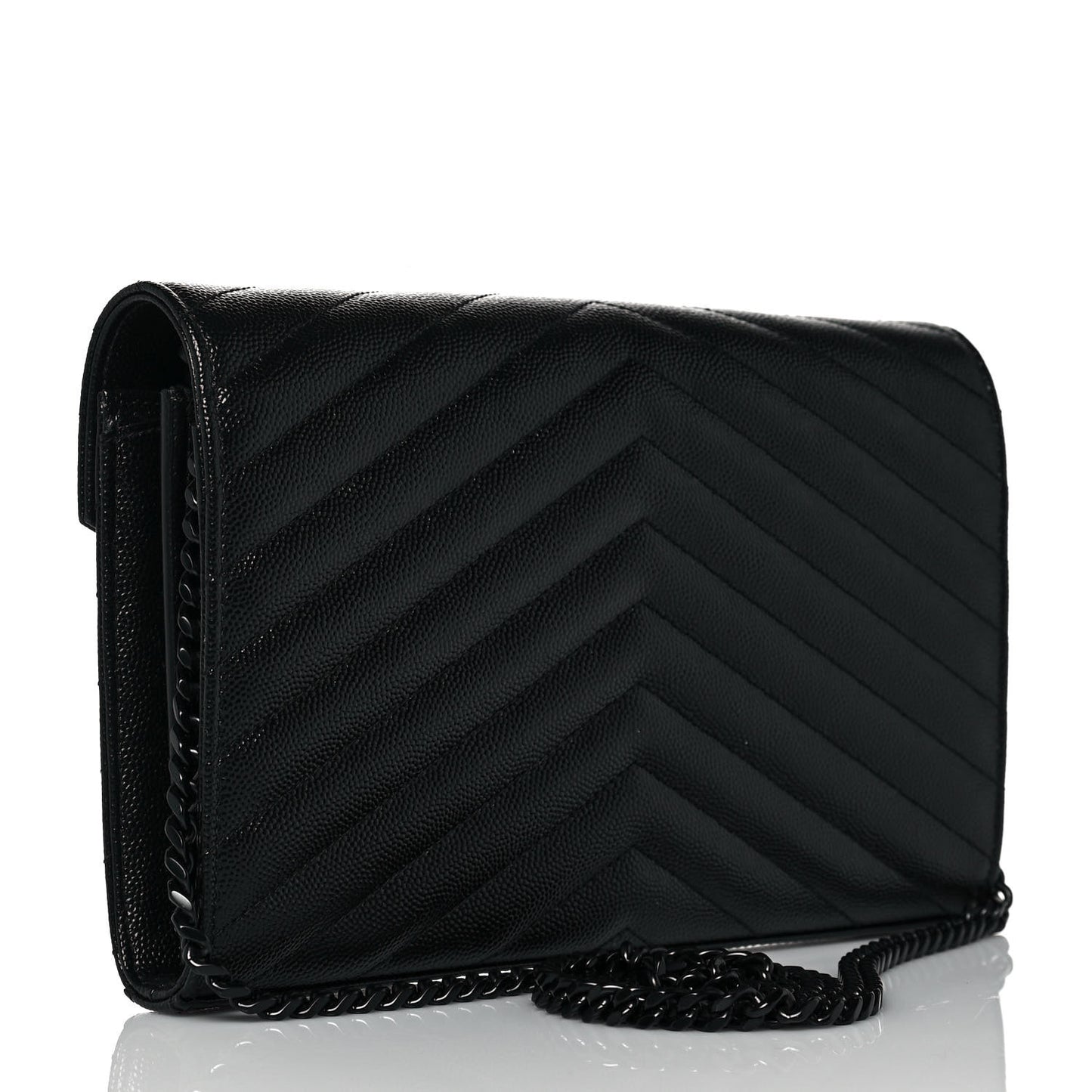 Grain De Poudre Matelasse Chevron Monogram Chain Wallet Black