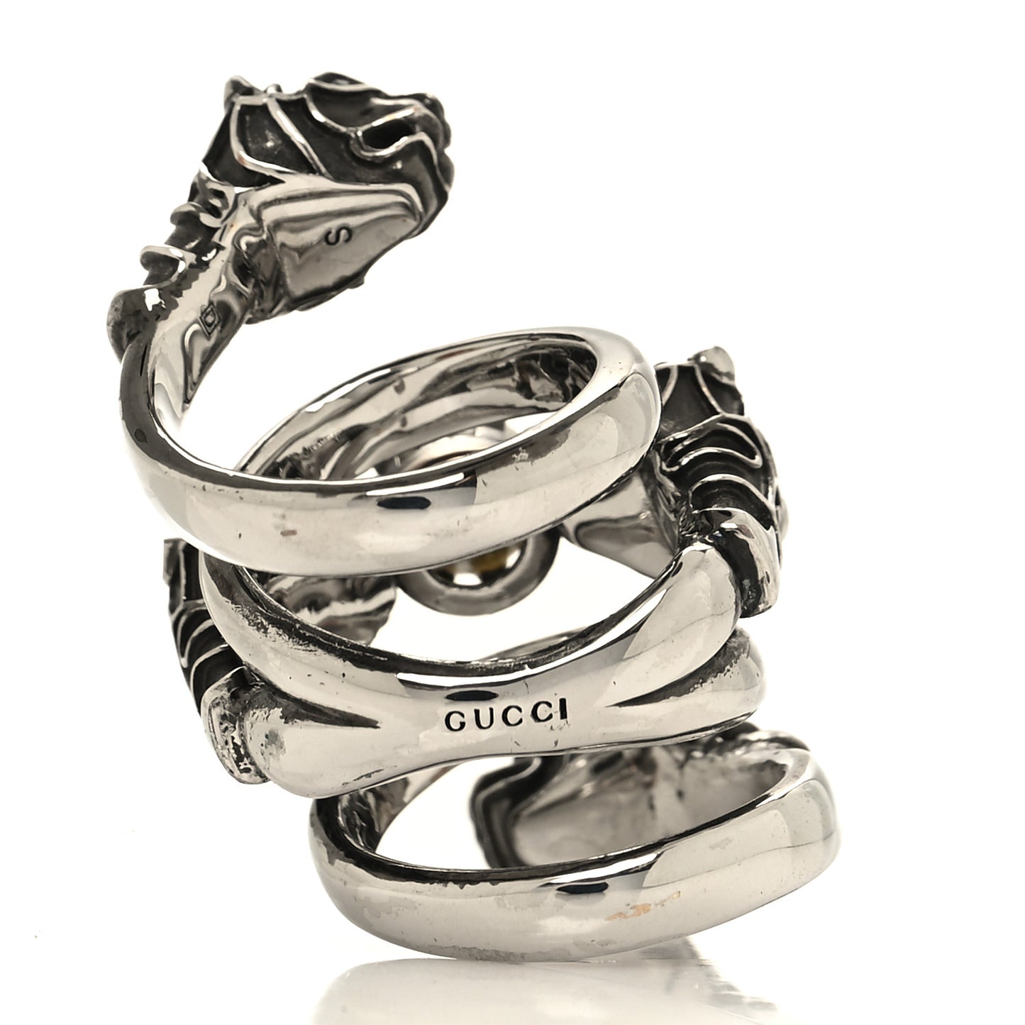 Metal Pearl Tiger Heads Double Wrap Ring S Silver
