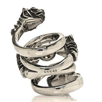 Gucci Metal Pearl Tiger Heads Double Wrap Ring S Silver 3 of 5