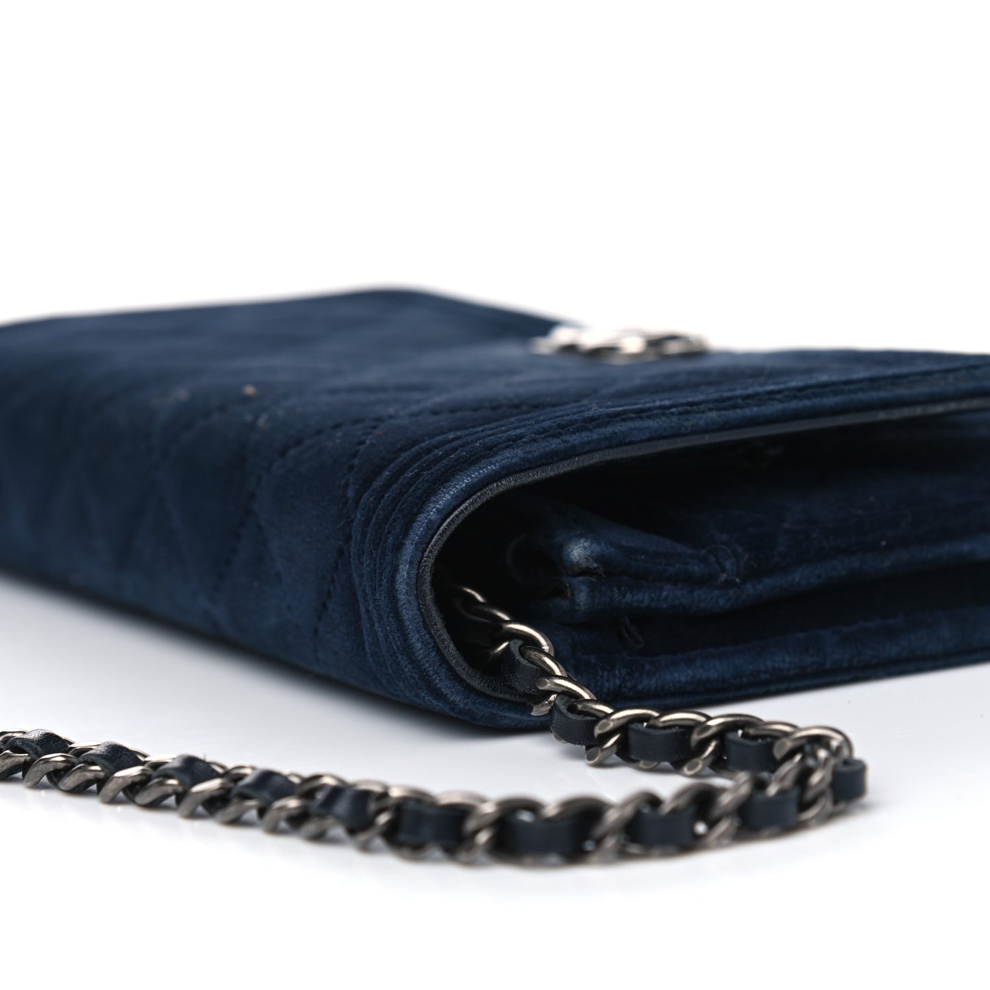 Velvet Quilted Boy Wallet On Chain WOC Navy