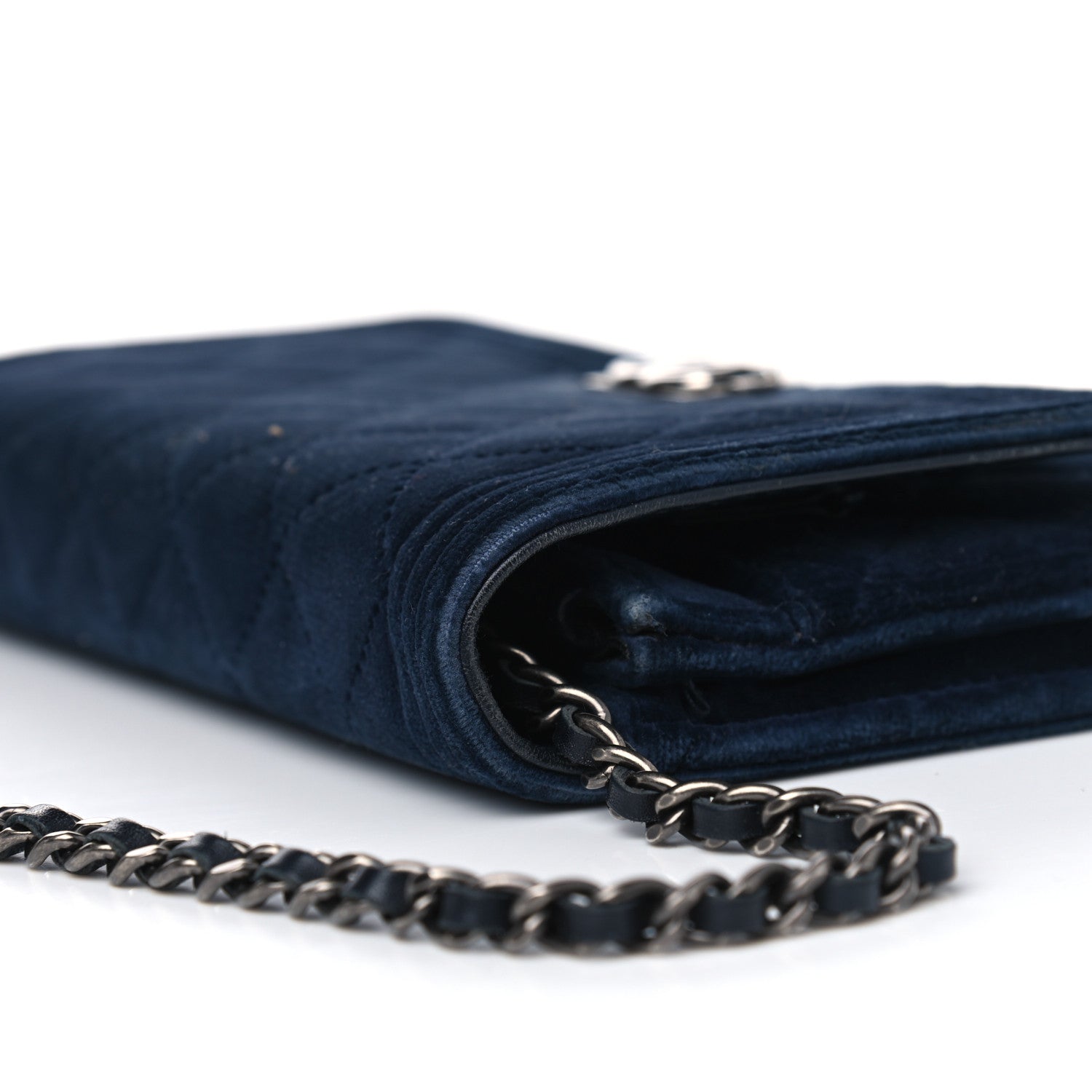 Chanel Velvet Quilted Boy Wallet On Chain WOC Navy 11 of 12