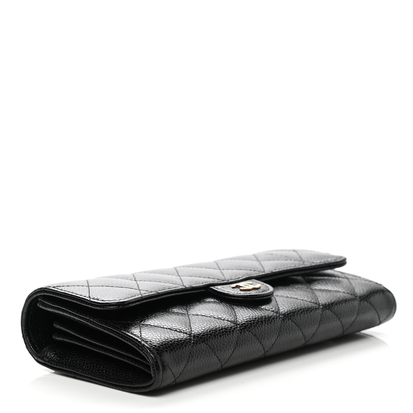 Caviar Quilted Large Gusset Flap Wallet Black