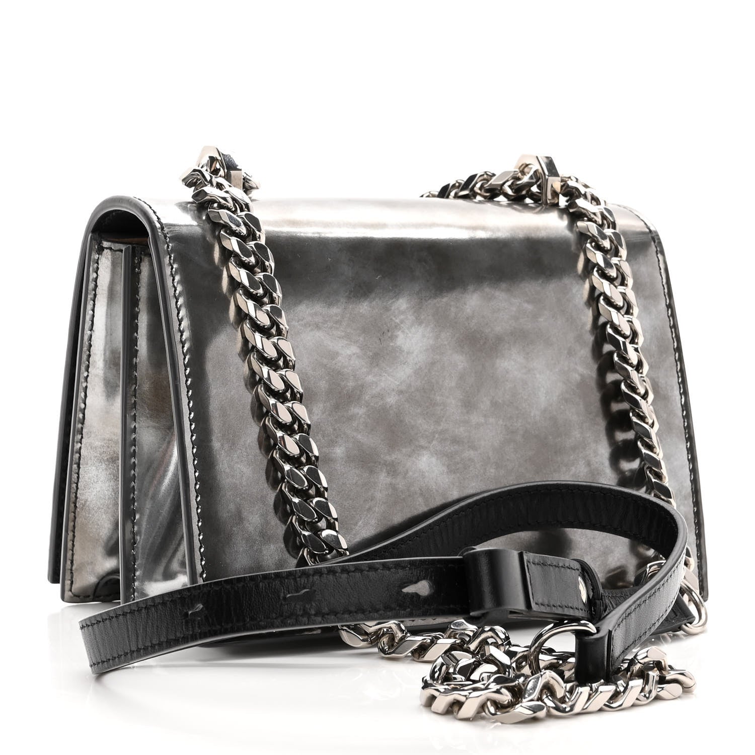 Alexander McQueen Metallic Patent Calfskin Jeweled Knuckle Satchel Silver 3 of 9