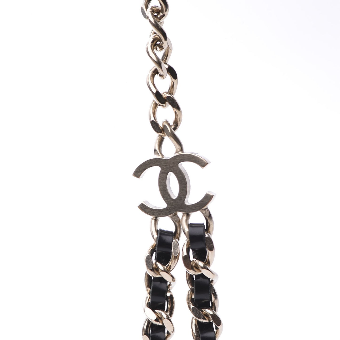 Glazed Calfskin CC Camellia Chain Necklace Gold Black
