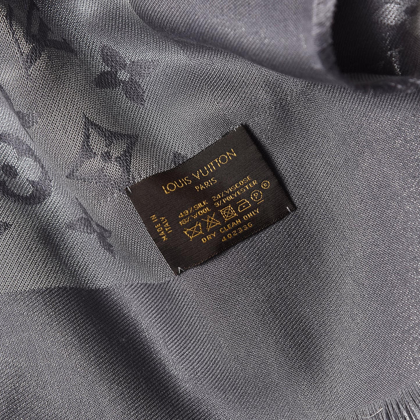 Silk Lurex Wool Monogram Shine Shawl Charcoal Grey
