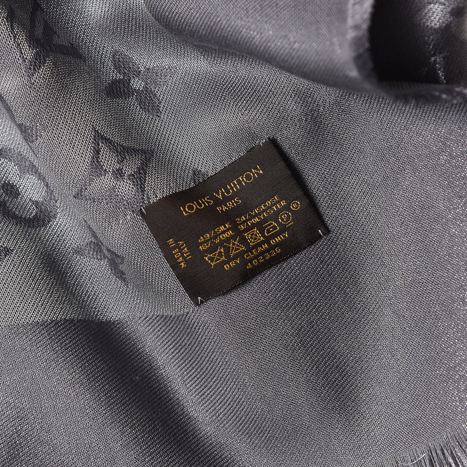 Louis Vuitton Silk Lurex Wool Monogram Shine Shawl Charcoal Grey 3 of 4