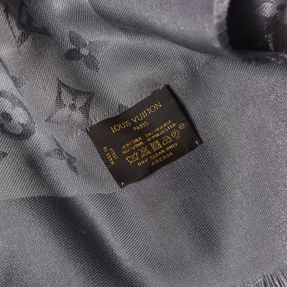 Louis Vuitton Silk Lurex Wool Monogram Shine Shawl Charcoal Grey 3 of 4