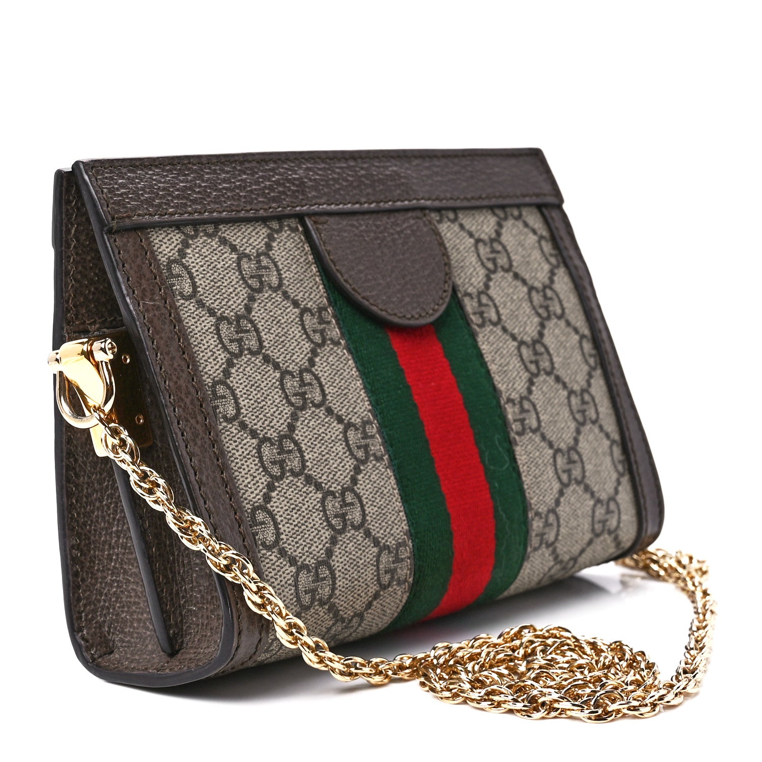Gucci GG Supreme Monogram Textured Dollar Calfskin Web Mini Ophidia Chain Shoulder Bag Beige Ebony New Acero 3 of 12
